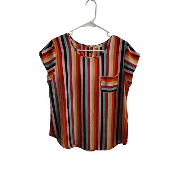 Lily White Striped Chiffon Multi-Color Blouse - Picture 1 of 6